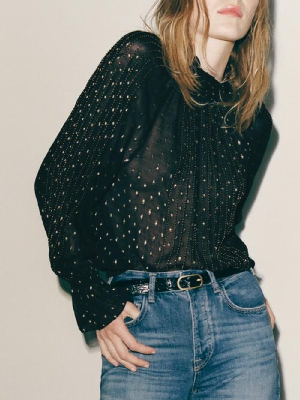 NWT Zara Rhinestone Black Blouse Limited Edition XS